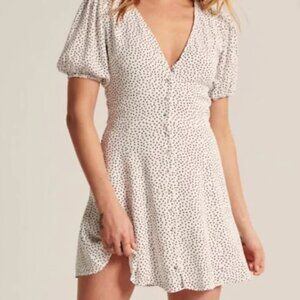 Abercrombie & Fitch White with Black Polka Dot Puff Sleeve Mini Dress